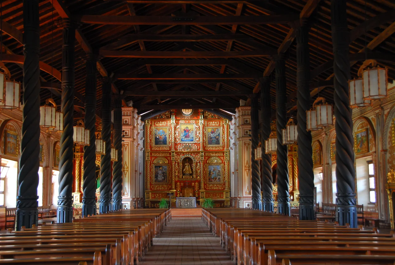 Interior of the church in Concepción, Santa Cruz, Bolivia. Part of the Jesuit Missions of the Chiquitos World Heritage Site.