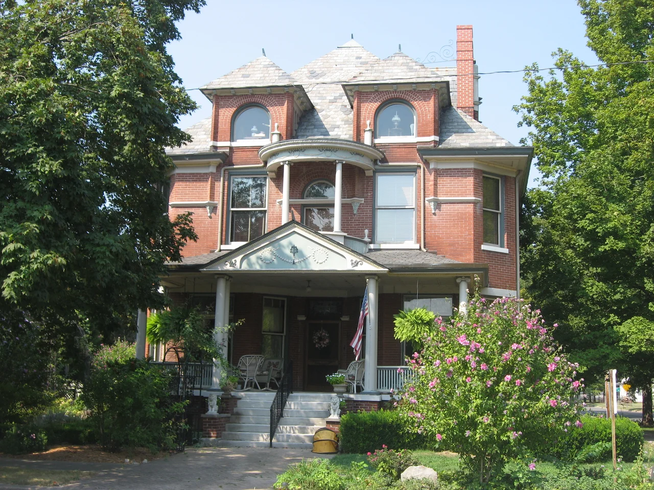 Front of the Amon Clarence Thomas House, located at 503 West Street in New Harmony, Indiana, United States. Built in 1899, it is listed on the National Register of Historic Places.