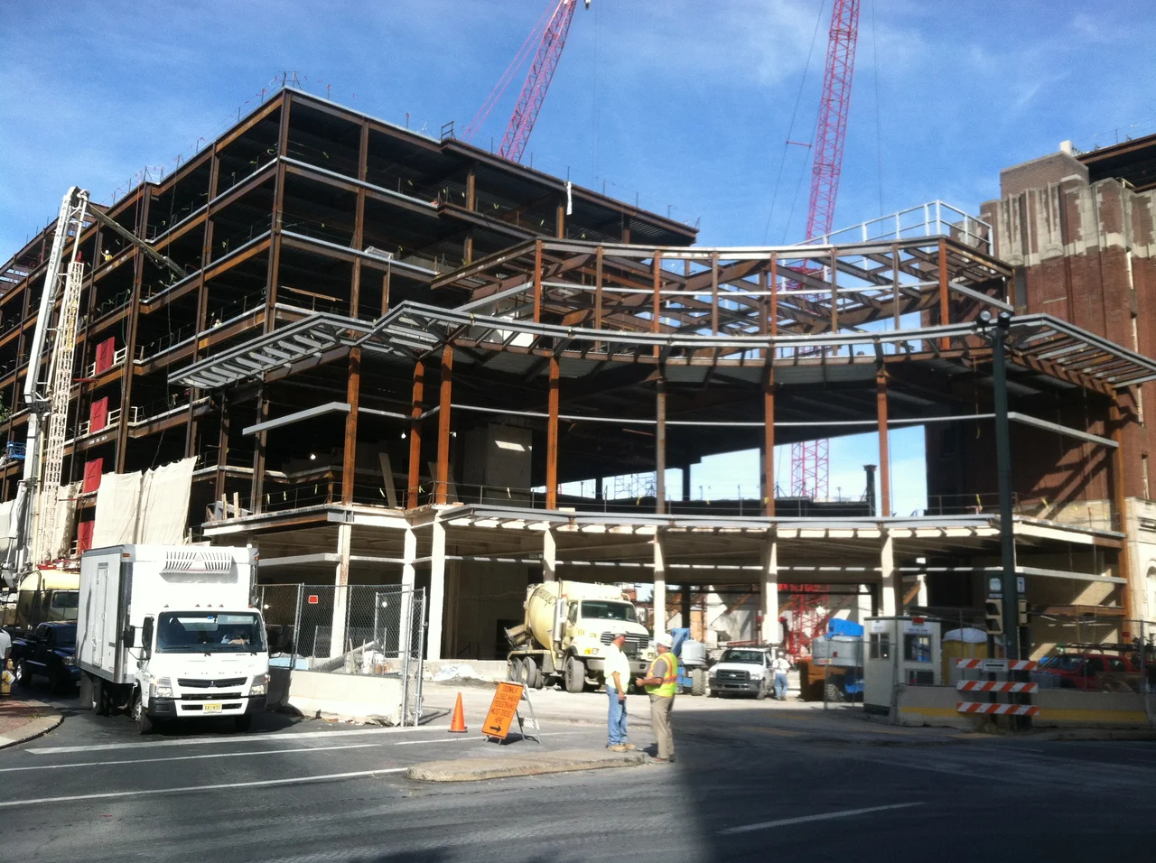 Ongoing construction of the PPL Center, a hockey arena in Allentown, Pennsylvania, on September 9, 2013. It will be used by the Wikipedia:American Hockey League's Wikipedia:Lehigh Valley Phantoms in 2014-15.