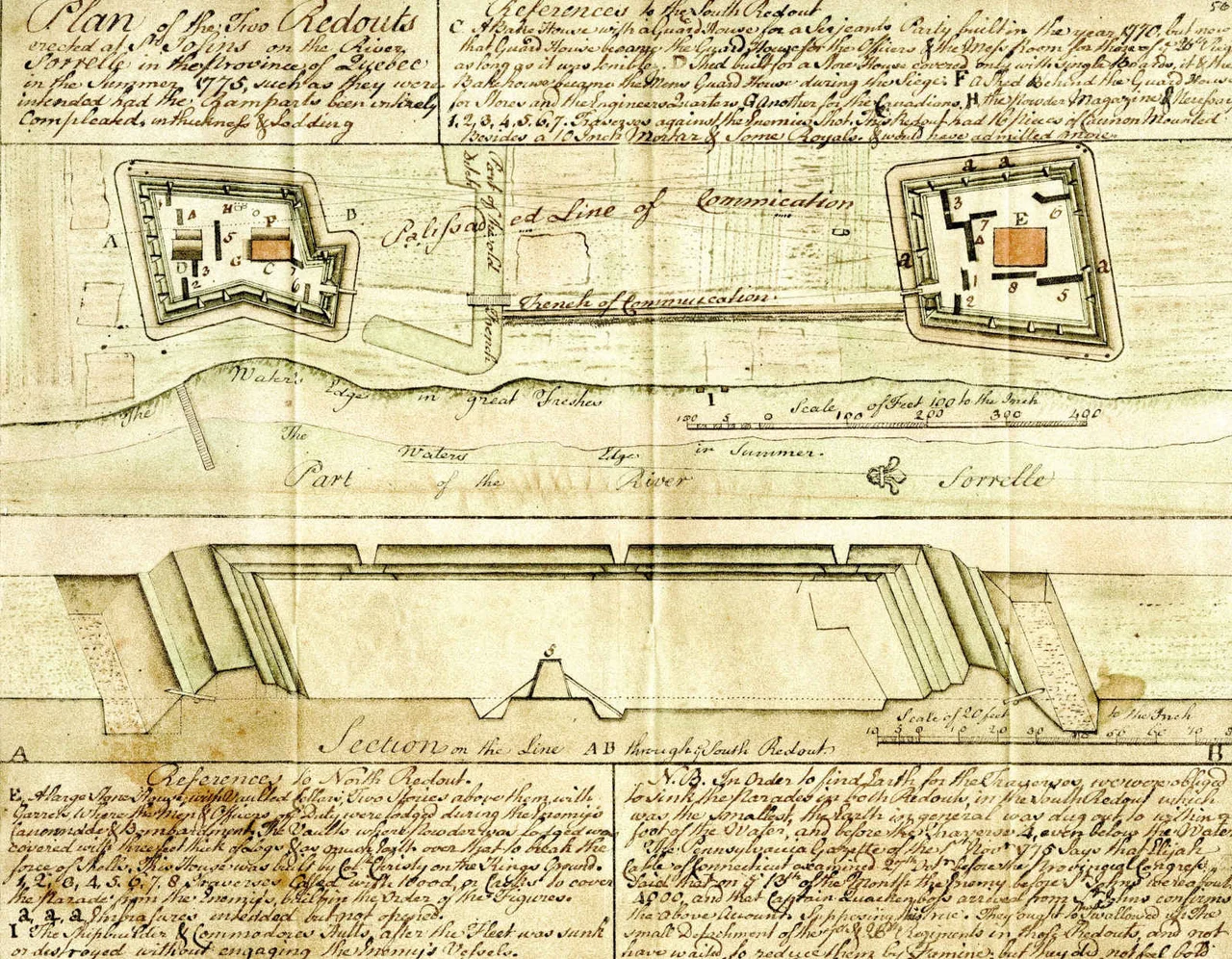 Commission des Monuments Historiques du Canada Fort Saint Jean
Construit en 1743 par M. de Léry sous des ordres de d'administrateur la Galissonnière. Ce poste était depuis longtemps le rendez-vous de toutes les expéditions militaires du côté du Lac Champlain. Le 31 Août 1759, le Commandant de Roquemaure le fit sauter d’après les ordres du Gouverneur de Vaudreuil pour éviter qu’il tombât aux mains des Anglais.
Reconstruit par le Gouverneur Carleton en 1775, Il soutint, la même année, sous le commandement du Major Charles Preston, du 26ième Régiment, un siège de 45 jours contre les troupes Américaines Commandées par le Général Montgomery.
Commission des Monuments Historiques du Canada Fort Saint Jean
Constructed in 1743 by M. de Léry under orders from Governor la Galissonnière. This post was for all the military expeditions towards Lake Champlain. In August, 1760, Commandant de Roquemaure had it blown up in accordance with orders from the Governor de Vaudreuil in order to prevent its falling into the hands of the English. Rebuilt by Governor Carleton, in 1773. During the same year, under the command of Major Charles Preston of the 26th Regiment, it withstood a 45 day siege by the American troops commanded by General Montgomery.