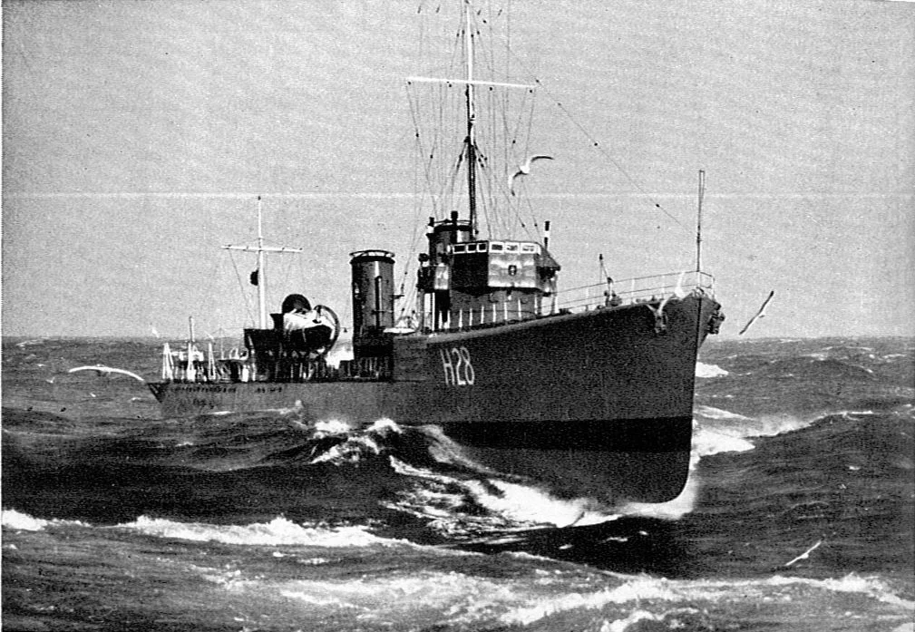 Two photographic studies of HMS Sturdy. In the lower picture she is shown battling her way through a gale.
Photo: Chrles E. Brown