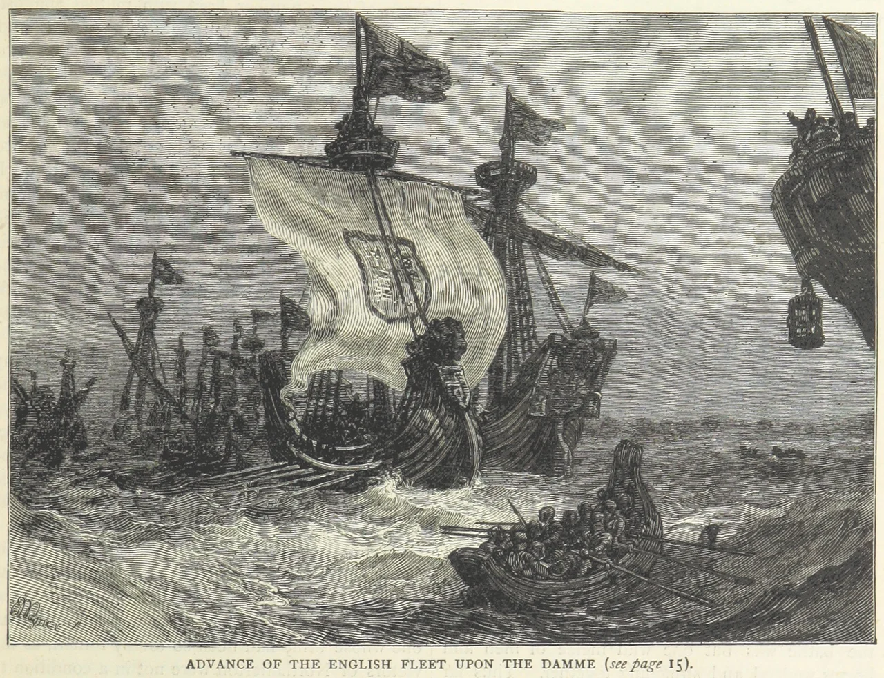 The English attack during the 1213 Battle of Damme.